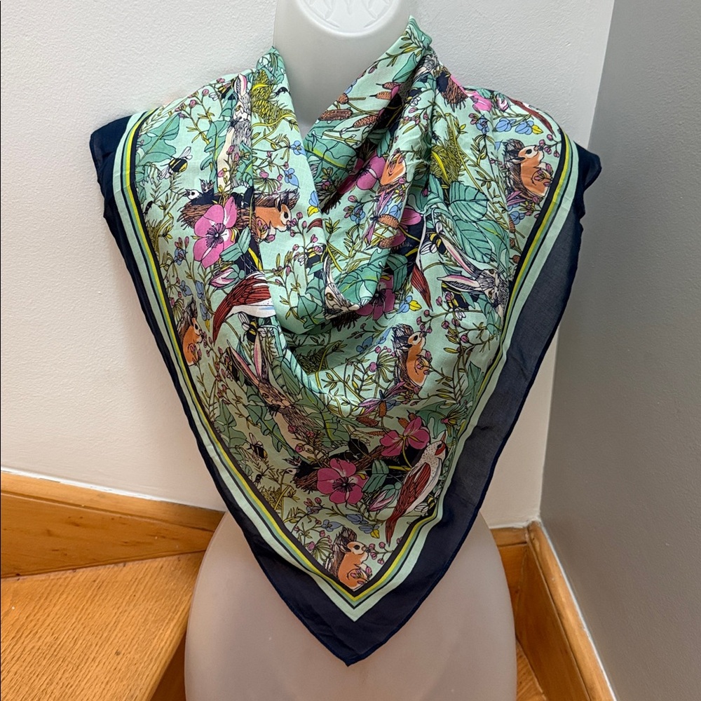 Whimsical Eye catching Square Scarf mid-20th century. Cotton